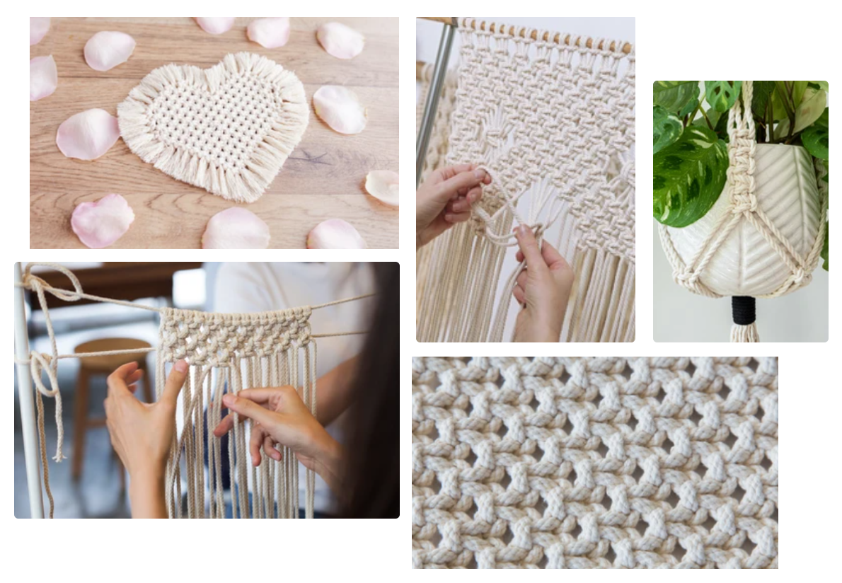 Macrame artworks made only with square knots